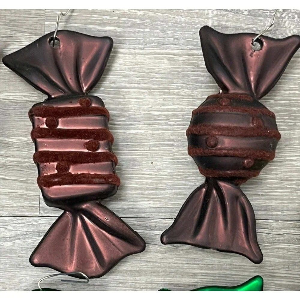 Christmas Ornaments Old Fashion Wrapped Candy Multicolor Flock Tree Decor Set 14
